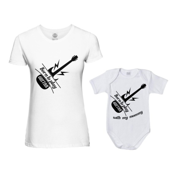 Coordinato t-shirt e body neonato madre figlio born to play guitar born to play guitar with my mommy Per la mamma