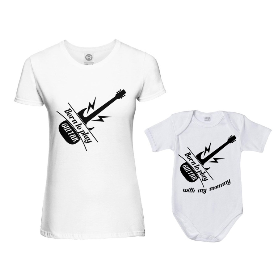 Coordinato t-shirt e body neonato madre figlio born to play guitar born to play guitar with my mommy Per la mamma