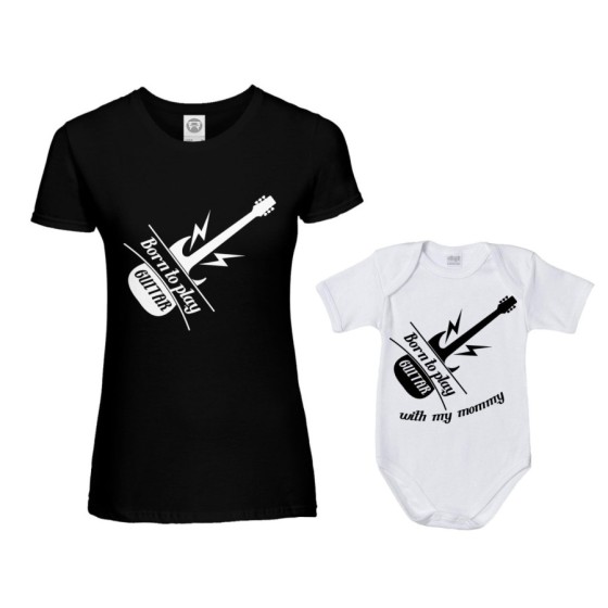 Coordinato t-shirt e body neonato madre figlio born to play guitar born to play guitar with my mommy Per la mamma 2
