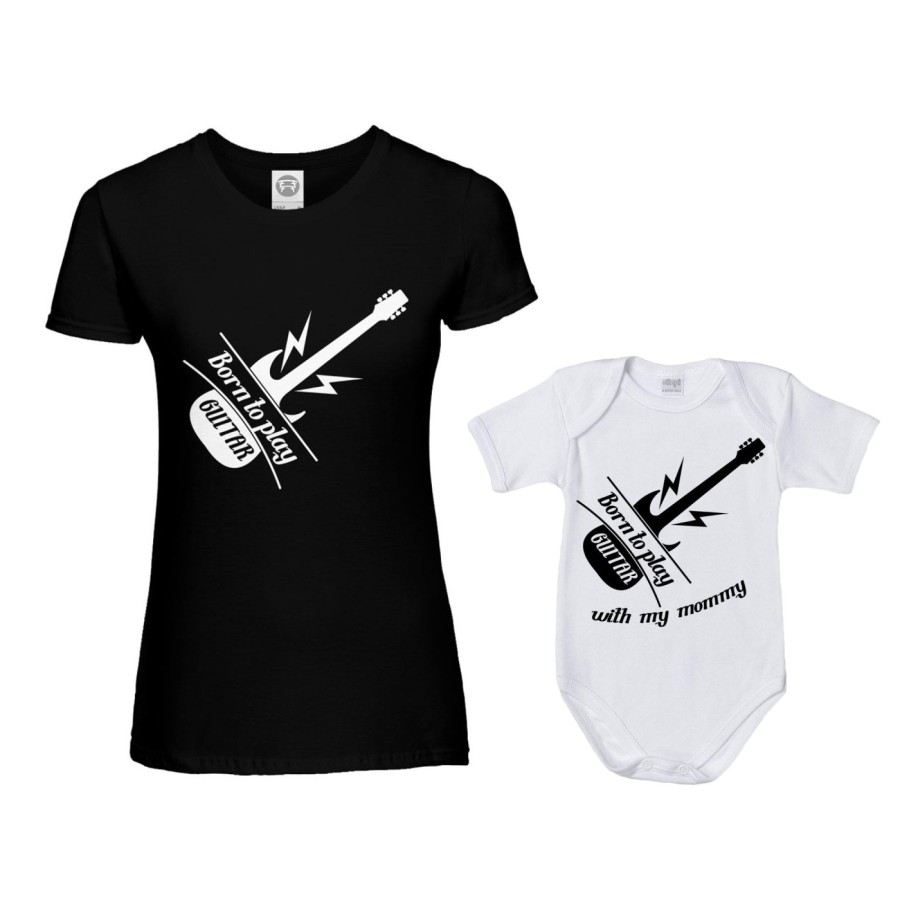 Coordinato t-shirt e body neonato madre figlio born to play guitar born to play guitar with my mommy Per la mamma