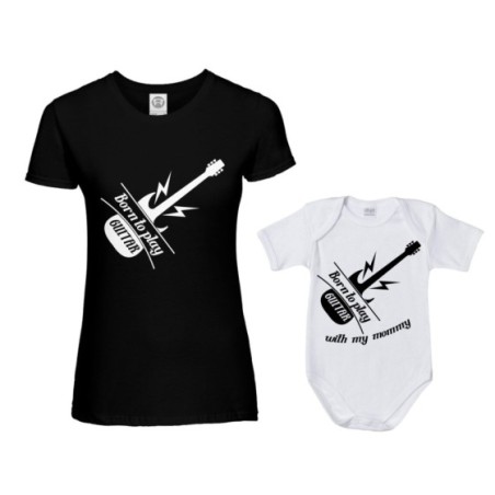 Coordinato t-shirt e body neonato madre figlio born to play guitar born to play guitar with my mommy Per la mamma