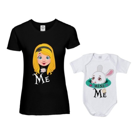 Coordinato t-shirt e body neonato madre figlio me alice mini bianconiglio Per la mamma