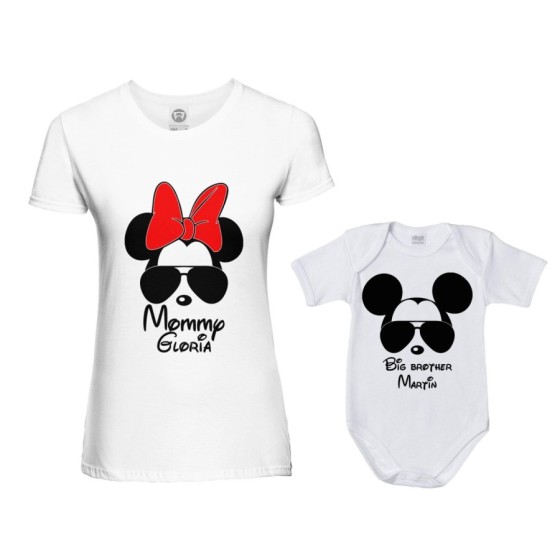 Coordinato t-shirt body madre figlio personalizzato con nome mommy minnie baby brother mickey Per la mamma