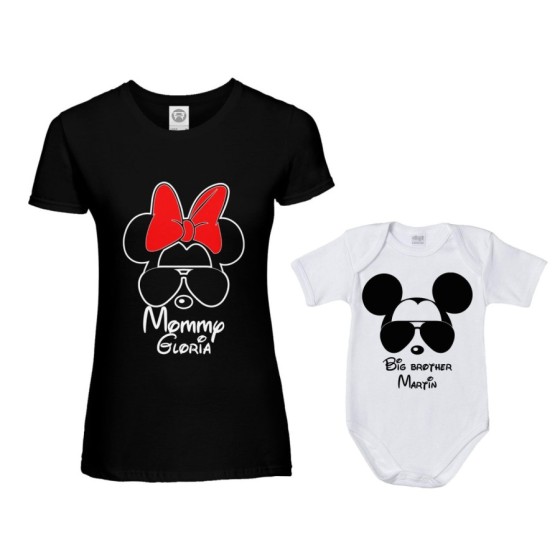 Coordinato t-shirt body madre figlio personalizzato con nome mommy minnie baby brother mickey Per la mamma 2