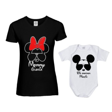 Coordinato t-shirt body madre figlio personalizzato con nome mommy minnie baby brother mickey Per la mamma