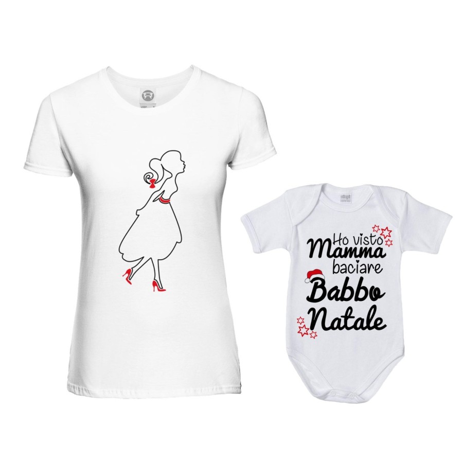 Coordinato t-shirt e body neonato madre figlio ho visto mamma baciare babbo natale Natale