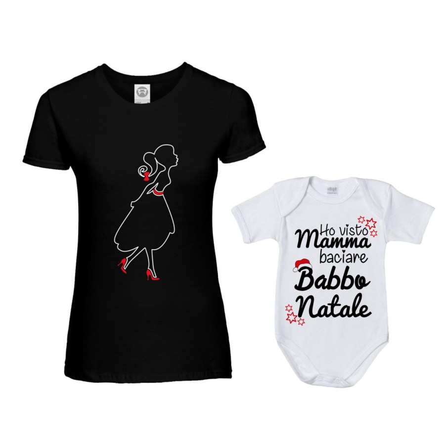 Coordinato t-shirt e body neonato madre figlio ho visto mamma baciare babbo natale Natale
