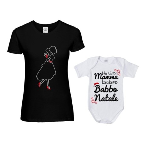 Coordinato t-shirt e body neonato madre figlio ho visto mamma baciare babbo natale Natale