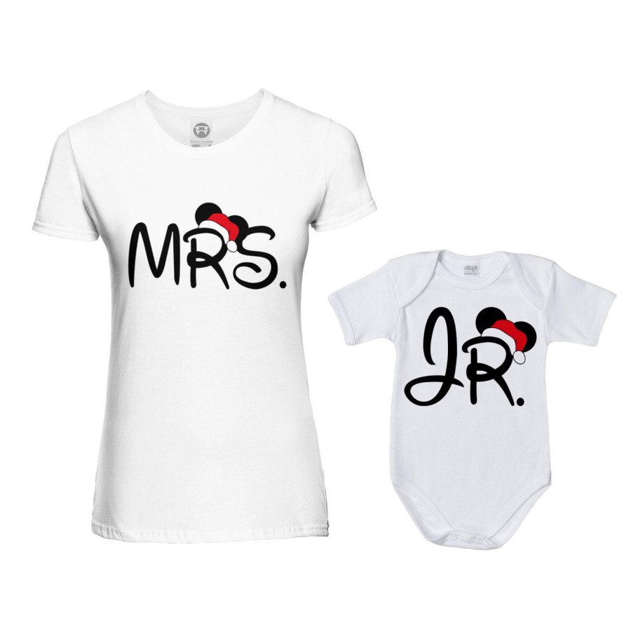 Coordinato t-shirt e body neonato madre figlio personalizzabile con nome mrs - jr Natale