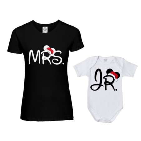 Coordinato t-shirt e body neonato madre figlio personalizzabile con nome mrs - jr Natale