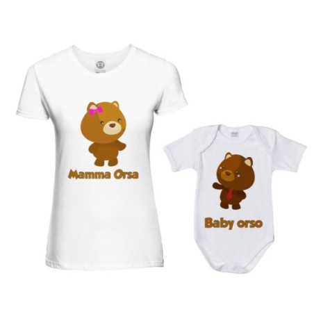Coordinato t-shirt e body neonato madre figlio mamma orsa...