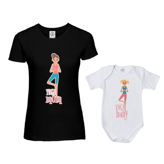 Coordinato t-shirt e body neonata madre figlia yoga mom yoga baby Per la mamma