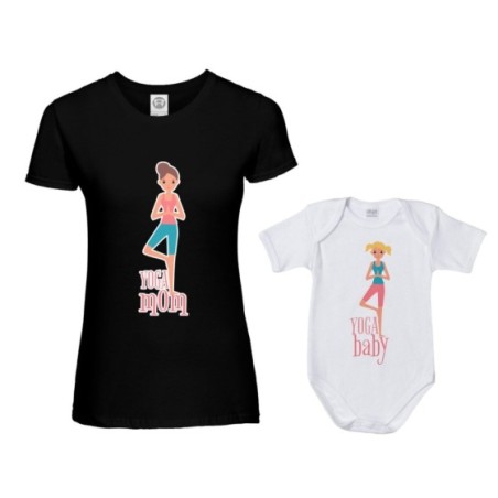 Coordinato t-shirt e body neonata madre figlia yoga mom...