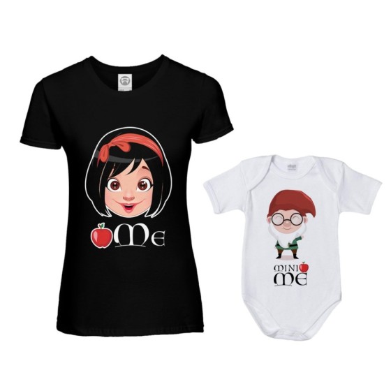 Coordinato t-shirt e body neonato madre figlio me biancaneve mini nano Per la mamma 2