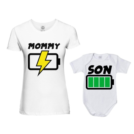 Coordinato t-shirt e body neonato madre figlio mommy chaging daughter son full battery Per la mamma 2