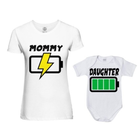 Coordinato t-shirt e body neonato madre figlio mommy chaging daughter son full battery Per la mamma