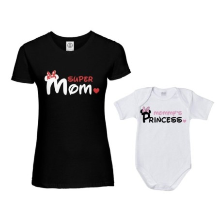 Coordinato t-shirt e body neonato madre figlio super mom...