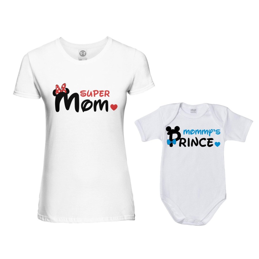 Coordinato t-shirt e body neonato madre figlio super mom mickey Per la mamma