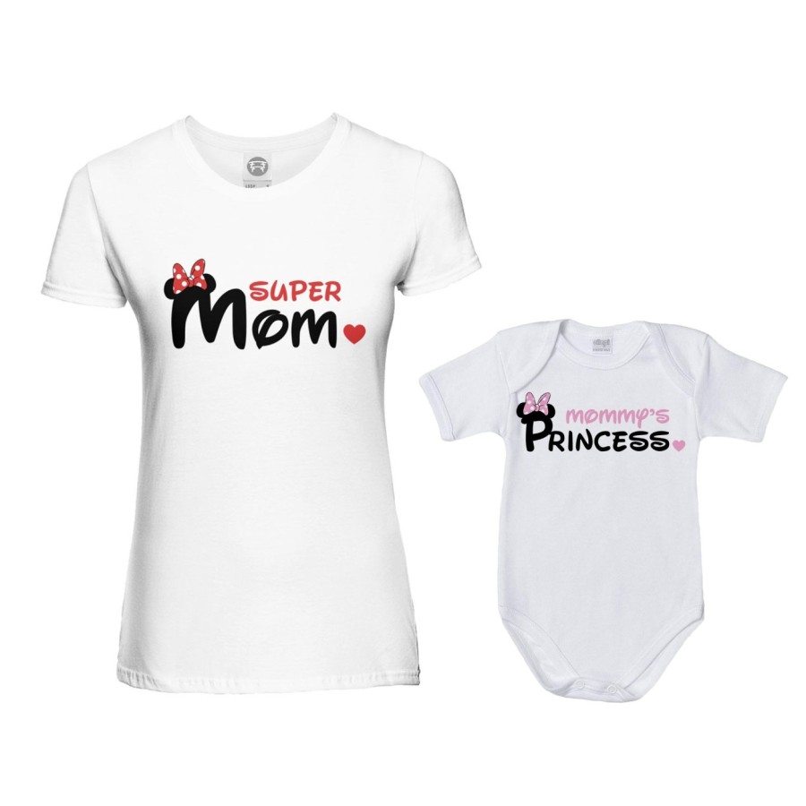 Coordinato t-shirt e body neonato madre figlio super mom mickey Per la mamma
