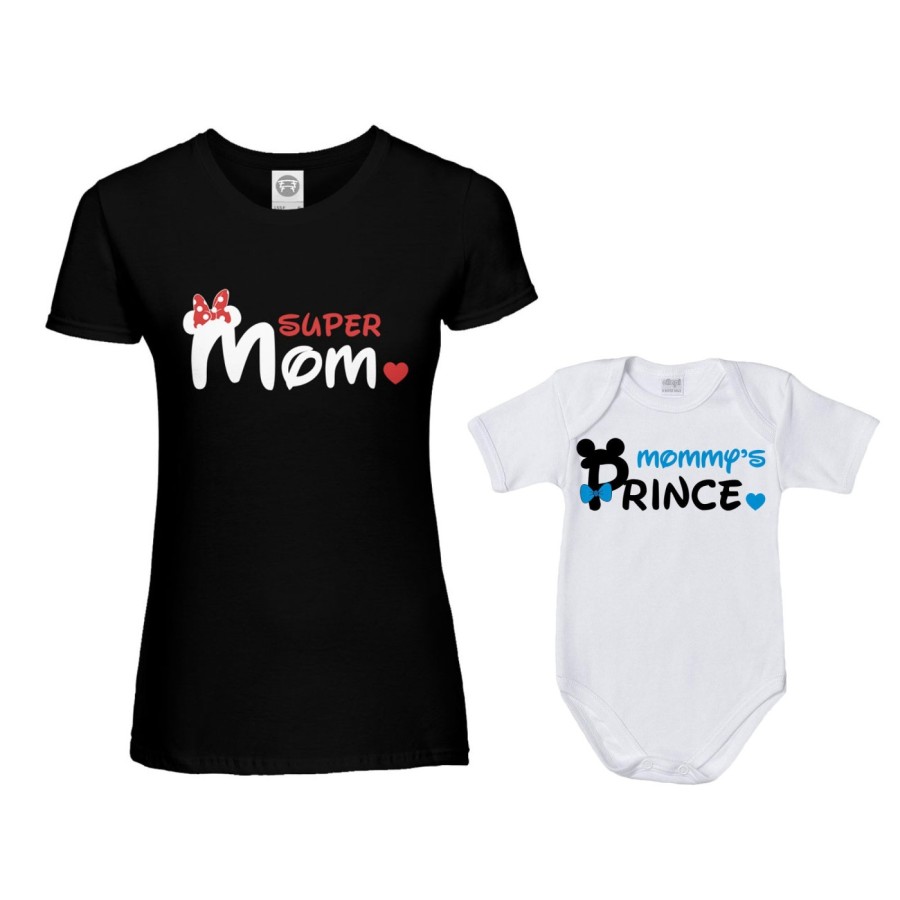 Coordinato t-shirt e body neonato madre figlio super mom mickey Per la mamma