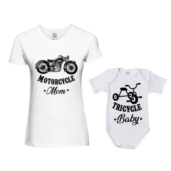 Coordinato t-shirt e body neonato madre figlio motorcycle mom tricycle baby Per la mamma