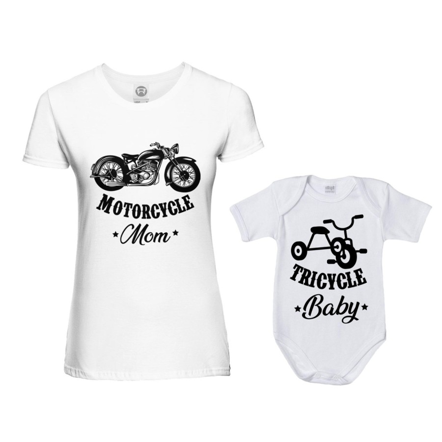 Coordinato t-shirt e body neonato madre figlio motorcycle mom tricycle baby Per la mamma