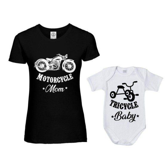 Coordinato t-shirt e body neonato madre figlio motorcycle mom tricycle baby Per la mamma 2