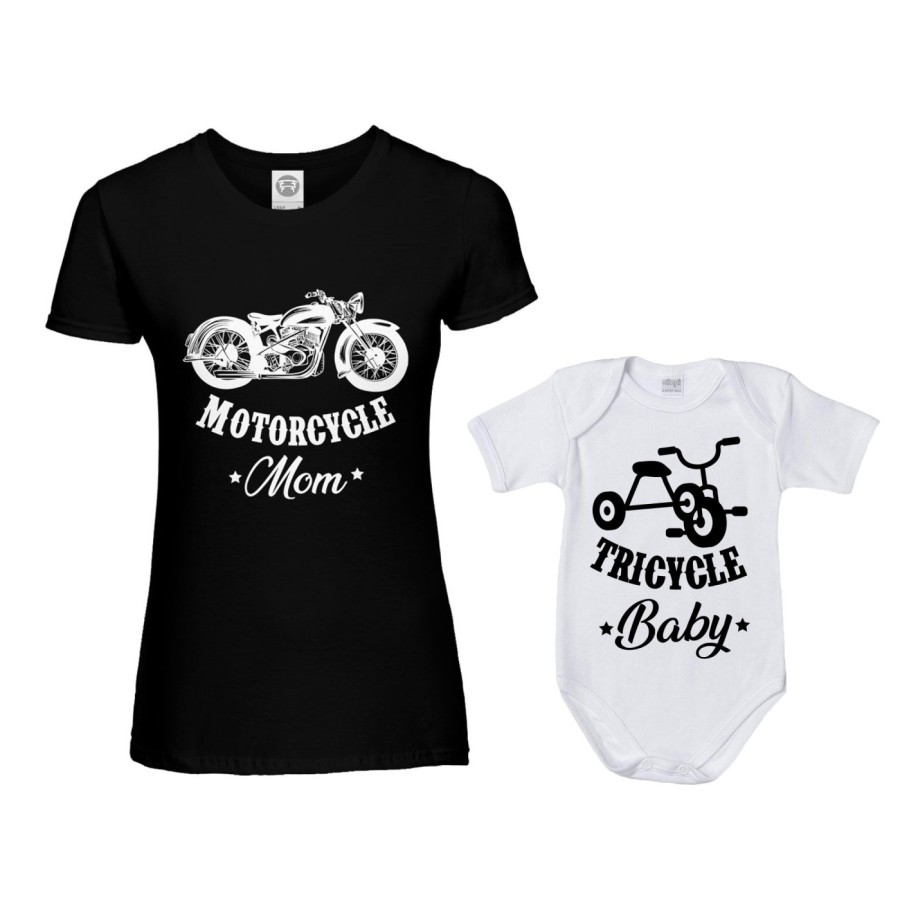 Coordinato t-shirt e body neonato madre figlio motorcycle mom tricycle baby Per la mamma