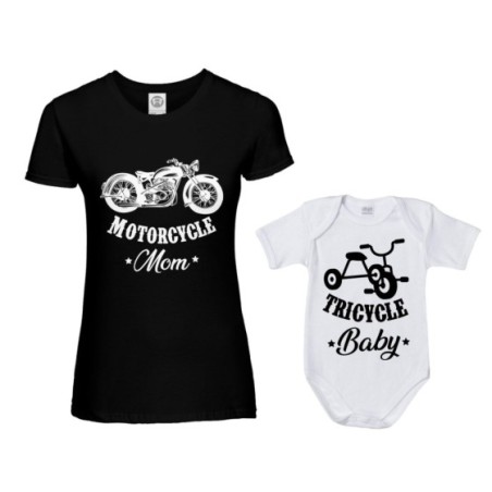 Coordinato t-shirt e body neonato madre figlio motorcycle mom tricycle baby Per la mamma