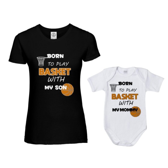 Coordinato t-shirt e body neonato madre figlio born to play basket with my son my daughter Per la mamma 2