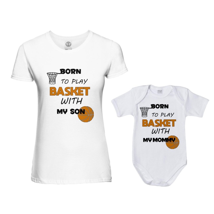 Coordinato t-shirt e body neonato madre figlio born to play basket with my son my daughter Per la mamma
