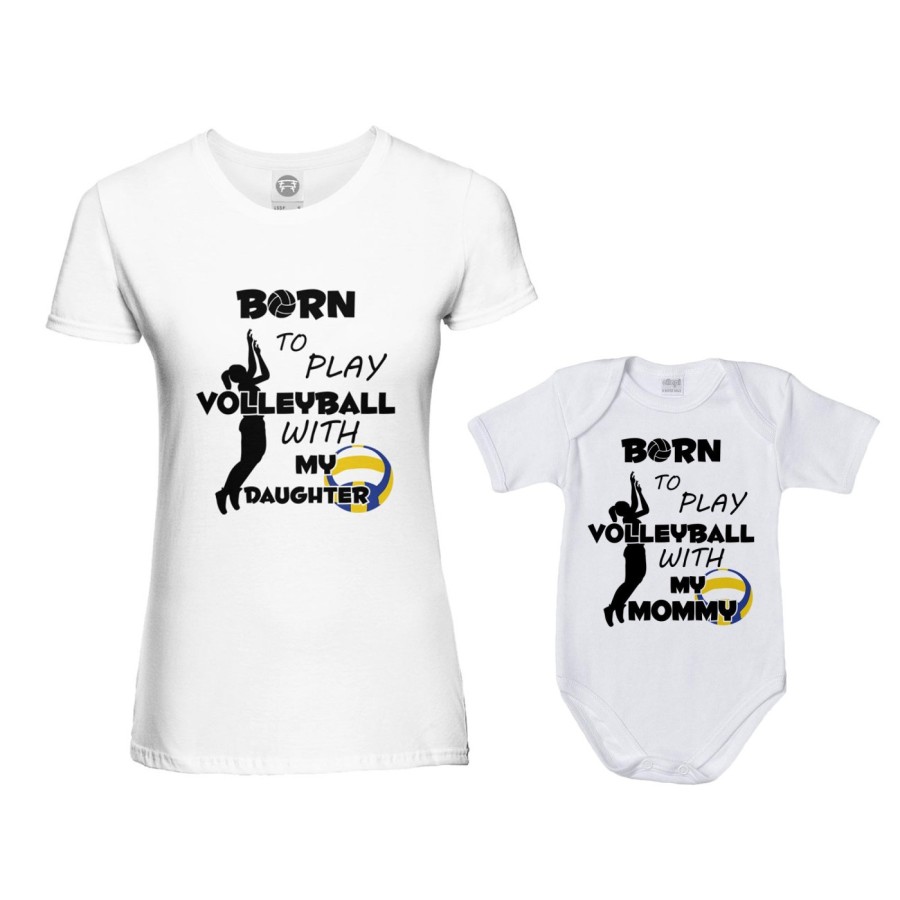 Coordinato t-shirt e body neonato madre figlio born to play volleyball whith my son my daughter Per la mamma