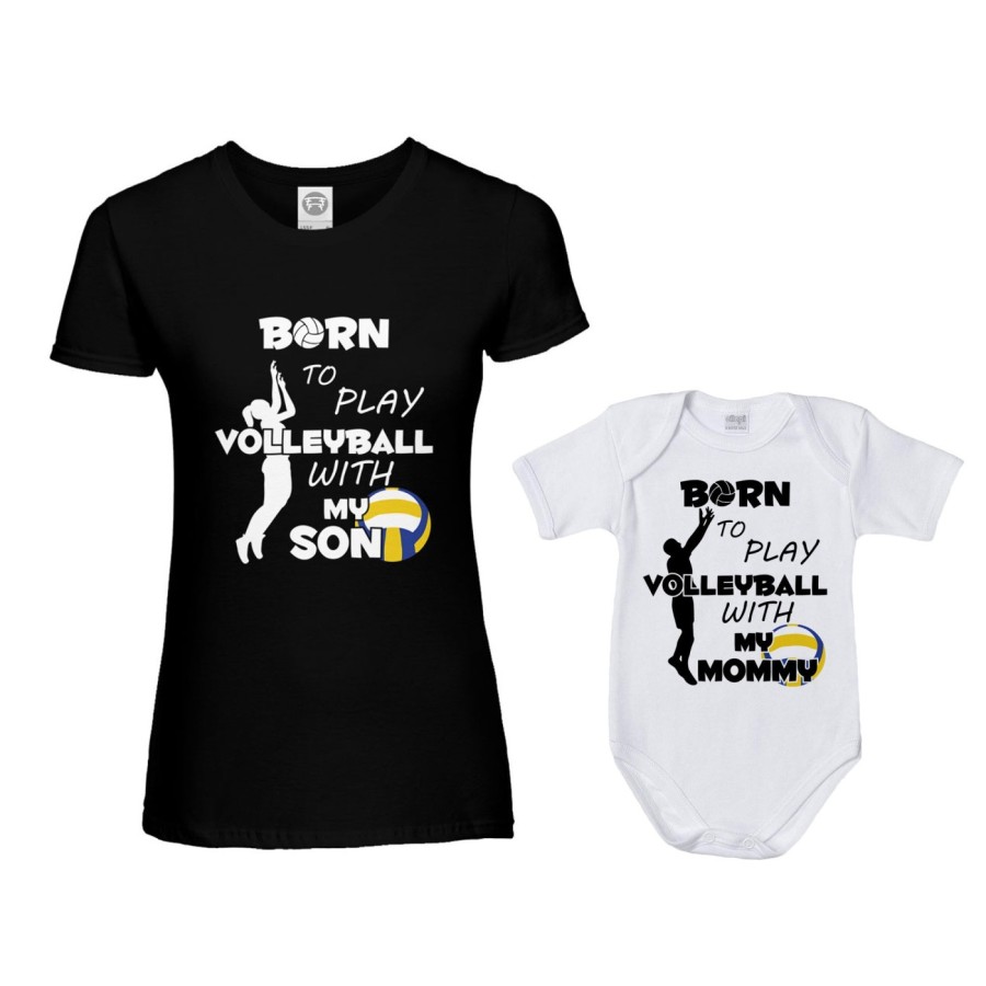 Coordinato t-shirt e body neonato madre figlio born to play volleyball whith my son my daughter Per la mamma