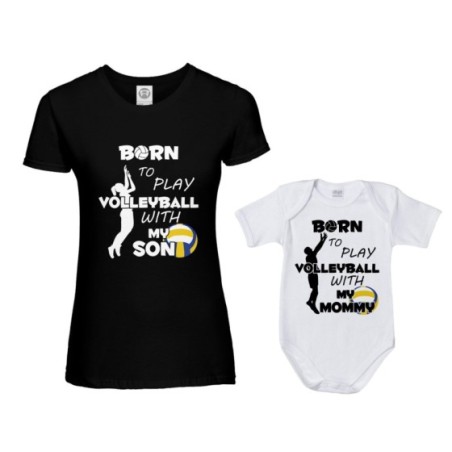 Coordinato t-shirt e body neonato madre figlio born to play volleyball whith my son my daughter Per la mamma