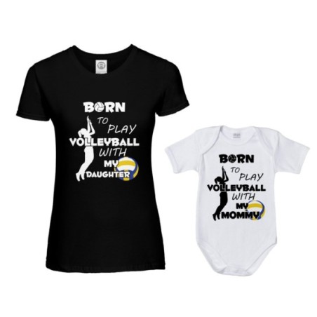 Coordinato t-shirt e body neonato madre figlio born to play volleyball whith my son my daughter Per la mamma