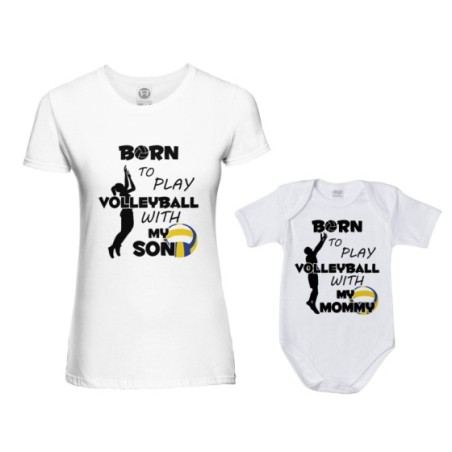 Coordinato t-shirt e body neonato madre figlio born to play volleyball whith my son my daughter Per la mamma