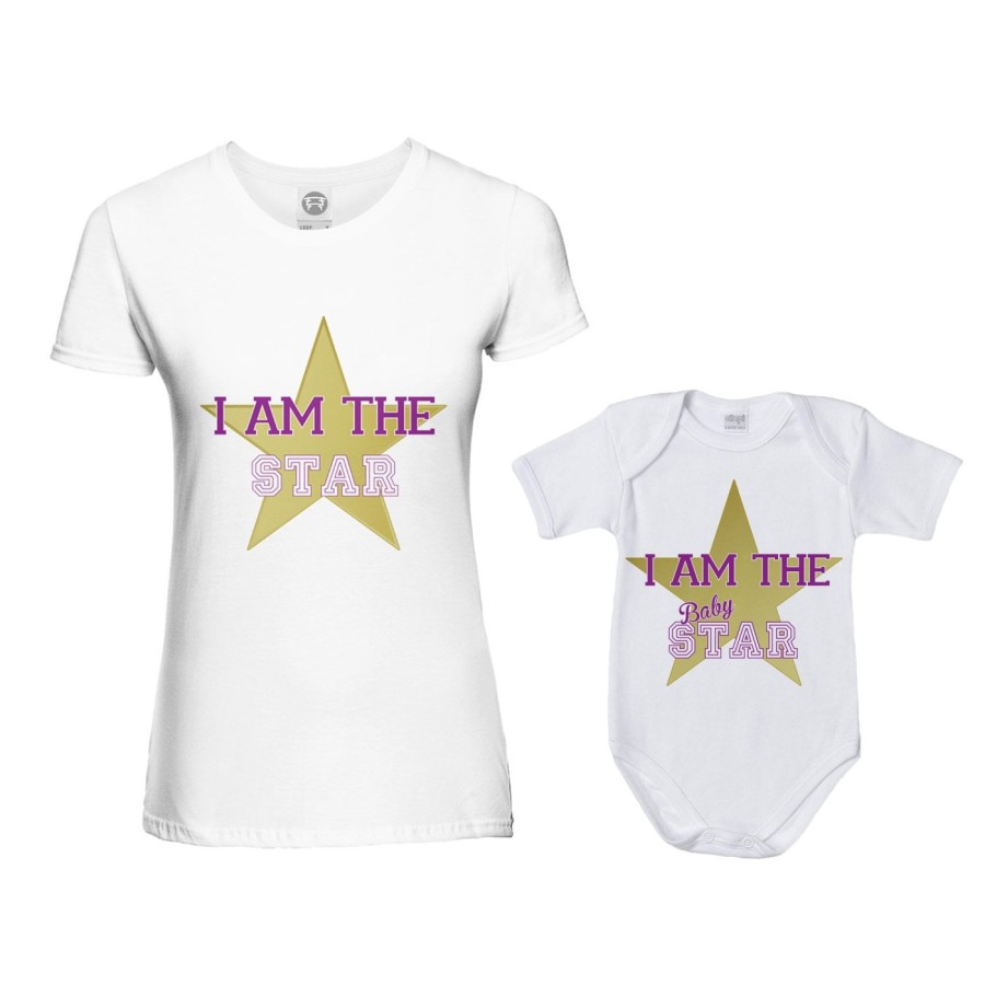 Coordinato t-shirt e body neonato madre figlio i am the star i am the baby star Per la mamma