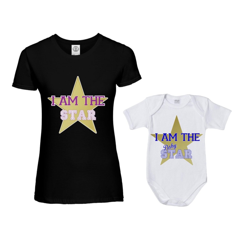 Coordinato t-shirt e body neonato madre figlio i am the star i am the baby star Per la mamma