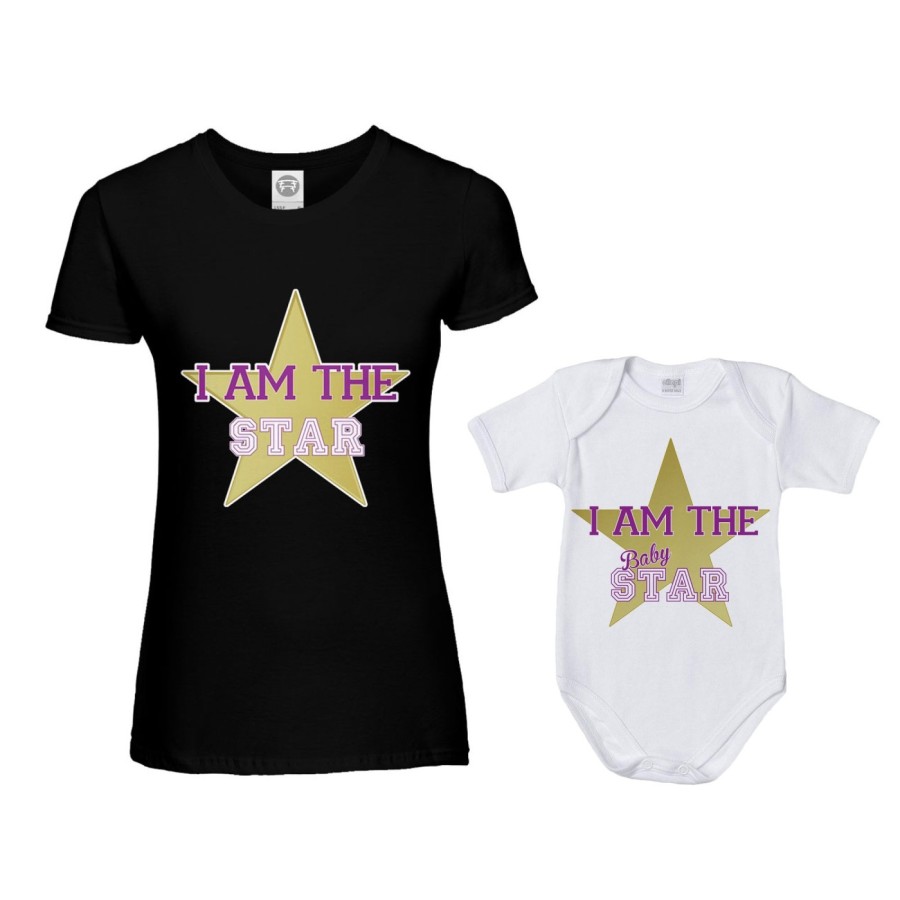 Coordinato t-shirt e body neonato madre figlio i am the star i am the baby star Per la mamma
