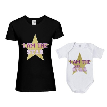 Coordinato t-shirt e body neonato madre figlio i am the star i am the baby star Per la mamma