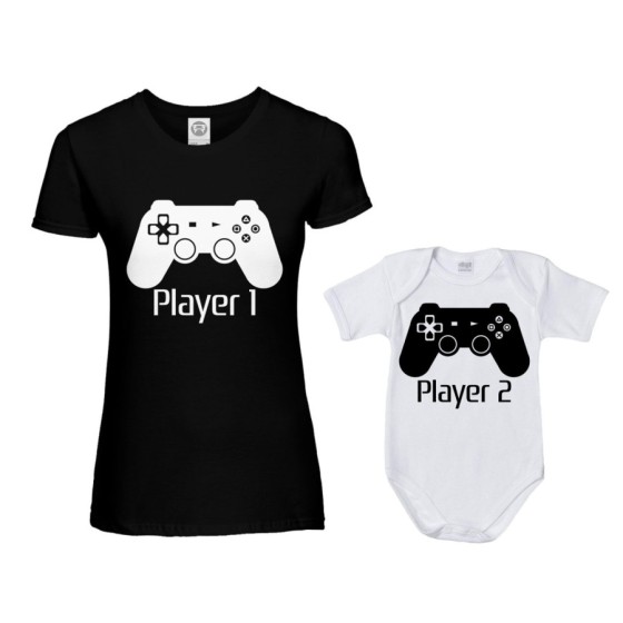 Coordinato t-shirt e body neonato madre figlio player one player two playstation Per la mamma