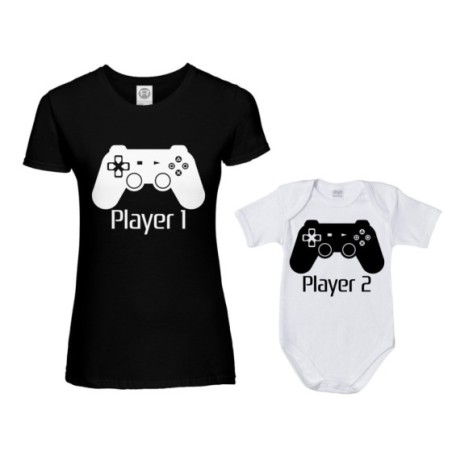 Coordinato t-shirt e body neonato madre figlio player one...