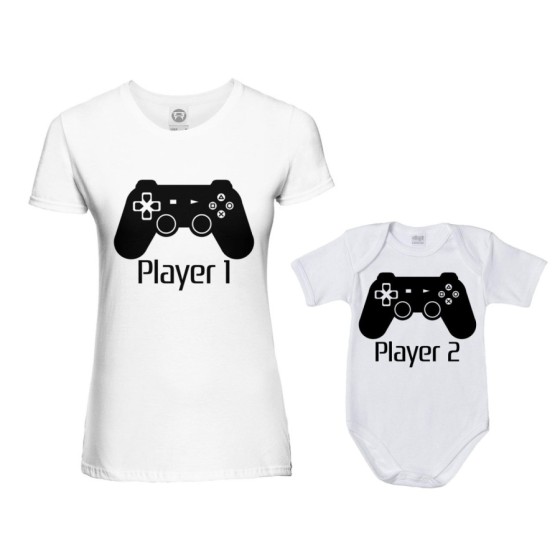 Coordinato t-shirt e body neonato madre figlio player one player two playstation Per la mamma 2
