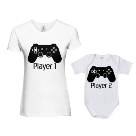 Coordinato t-shirt e body neonato madre figlio player one player two playstation Per la mamma