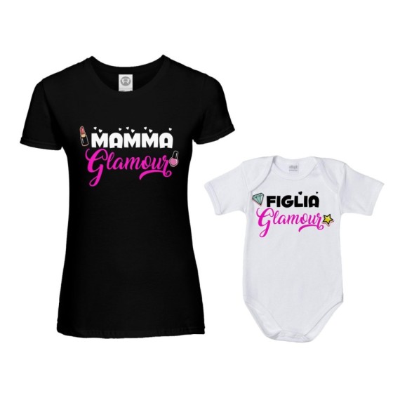 Coordinato t-shirt e body neonata madre figlia mamma glamour figlia glamour Per la mamma