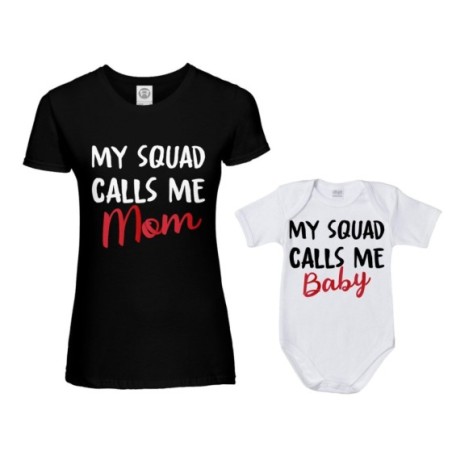 Coordinato t-shirt e body neonato madre figlio my squad calls me mom Per la mamma