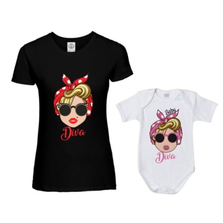 Coordinato t-shirt e body neonata madre figlia marilyn...