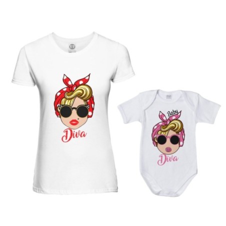 Coordinato t-shirt e body neonata madre figlia marilyn diva little marilyn diva Per la mamma