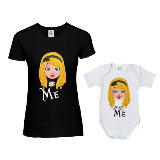 Coordinato t-shirt e body neonata madre figlia me alice mini alice Per la mamma
