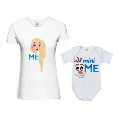 Coordinato t-shirt e body neonato madre figlio me elsa mini olaf Per la mamma
